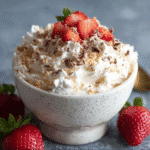 High protein cheesecake fluff dessert in a bowl