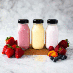 Homemade drinkable yogurt with fruit and honey