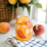 Homemade peach lemonade pitcher with fresh fruit