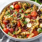 Zesty Italian Pasta Salad in a serving bowl with fresh parsley and Parmesan