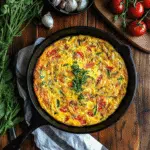 frittata recipe in cast iron skillet with vegetables
