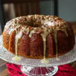 Pecan Zucchini Bundt Cake topped with powdered sugar