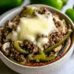 Philly Cheesesteak Bowls in skillet