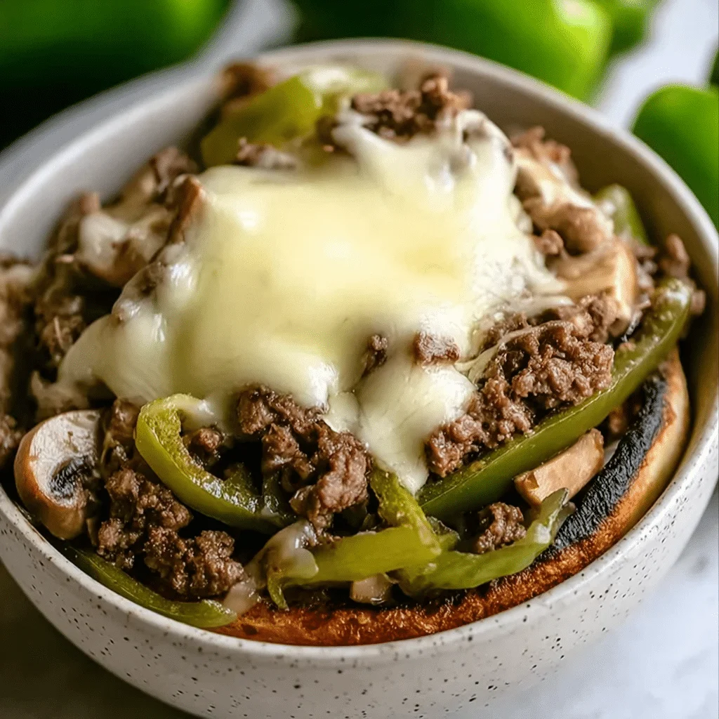 Philly Cheesesteak Bowls in skillet