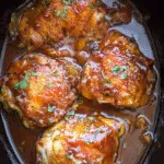 Slow Cooker Apricot Chicken on rustic table