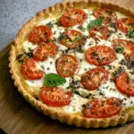 Tomato Mozzarella Basil Tart overhead shot