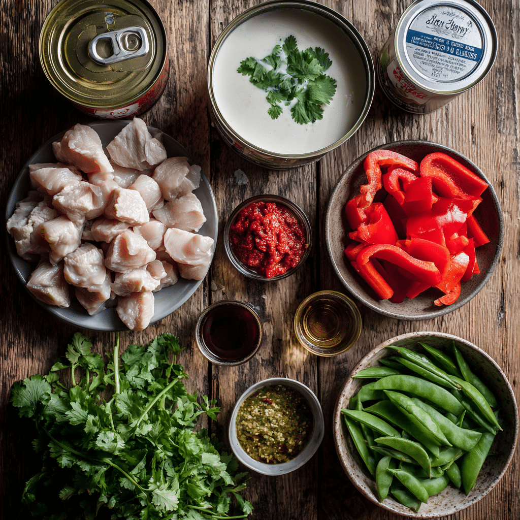 Crockpot Thai Chicken Curry ingredients on wooden counter