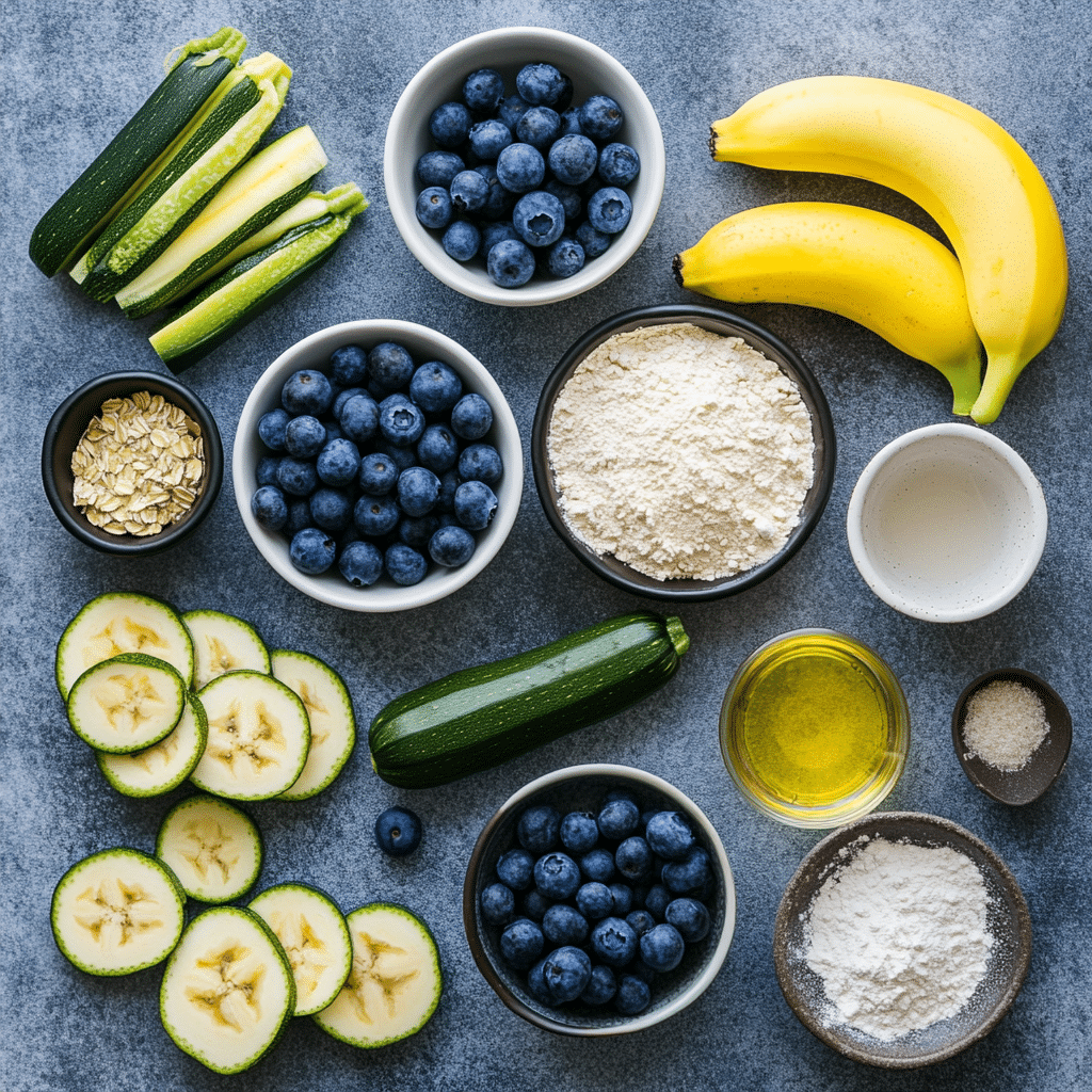 Ingredients for Blueberry Banana Zucchini Bread