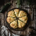 Zucchini cheddar scones on rustic wooden table