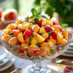 Peach Watermelon Salad in summer bowl