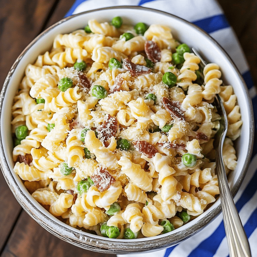 Creamy Pasta Salad with peas and bacon