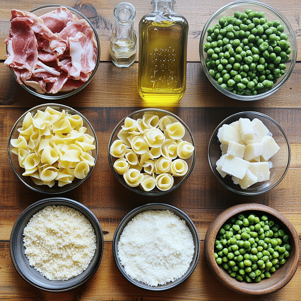 Ingredients for creamy pasta salad