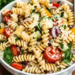 colorful easy pasta salad recipe in bowl