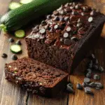 Double chocolate zucchini bread on rustic table