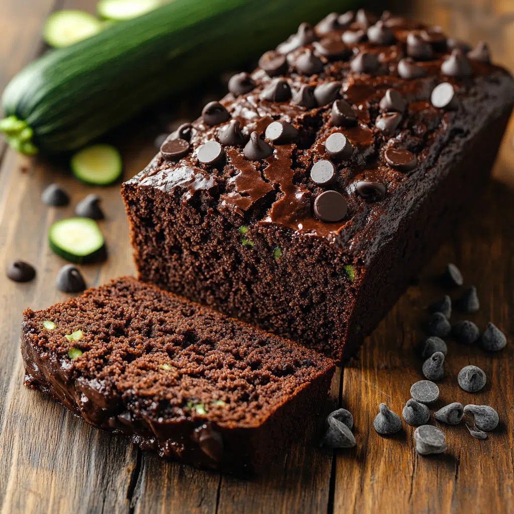Double chocolate zucchini bread on rustic table