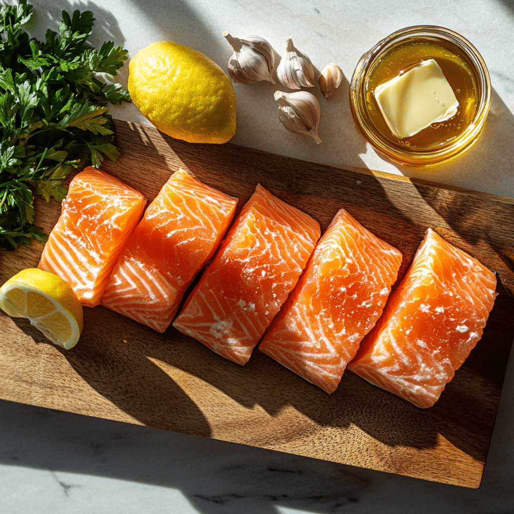 Ingredients for garlic butter baked salmon