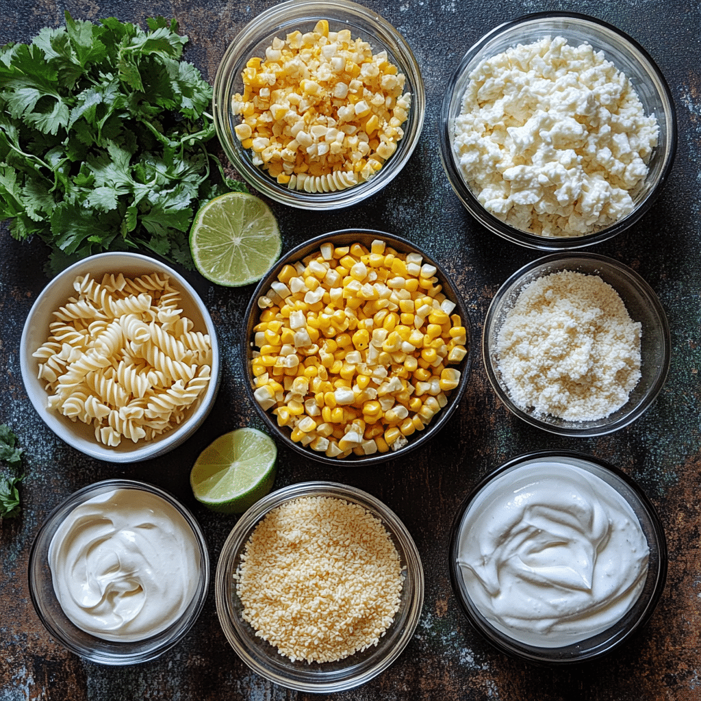 Ingredients for Mexican Street Corn Pasta Salad