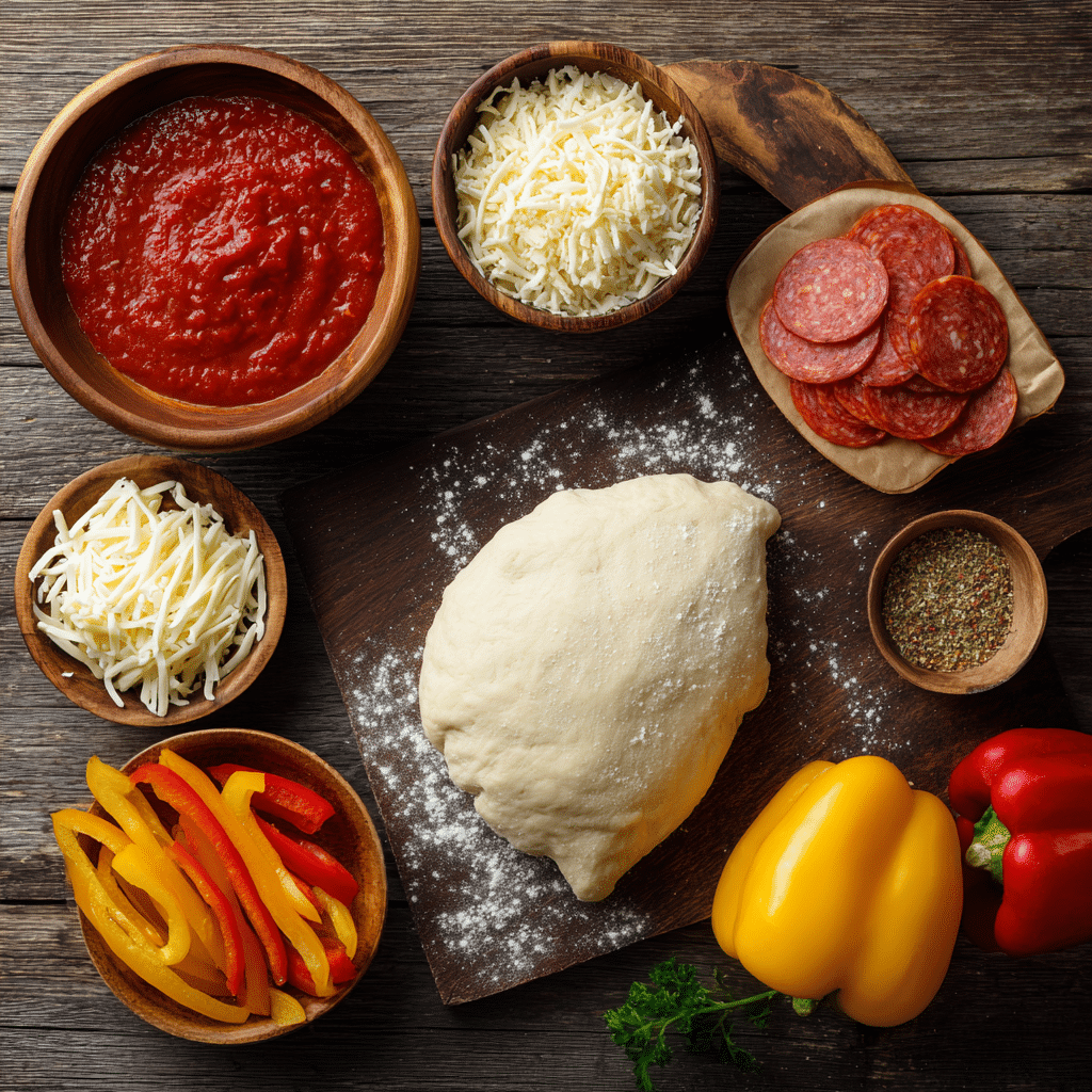 Ingredients for cheesy pizza pockets