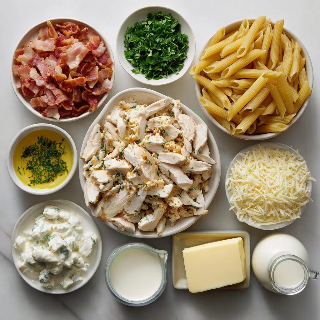 Ingredients for Chicken Bacon Ranch Baked Penne