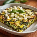 Baked zucchini spinach and feta casserole in white dish