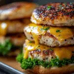 Cheddar Ranch Chicken Burgers with bacon and toppings
