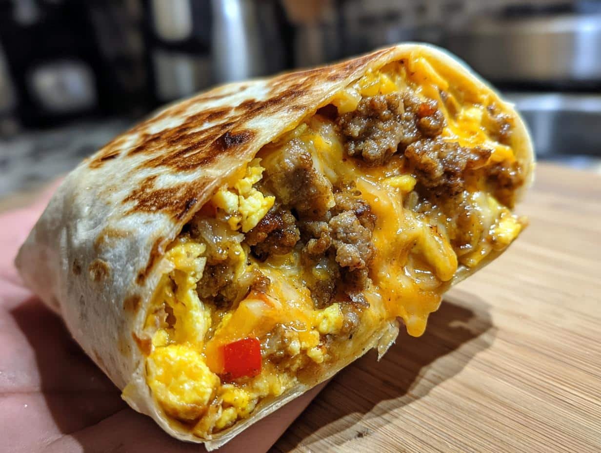 40-Minute Cheesy Sausage Breakfast Burritos to Crave Forever