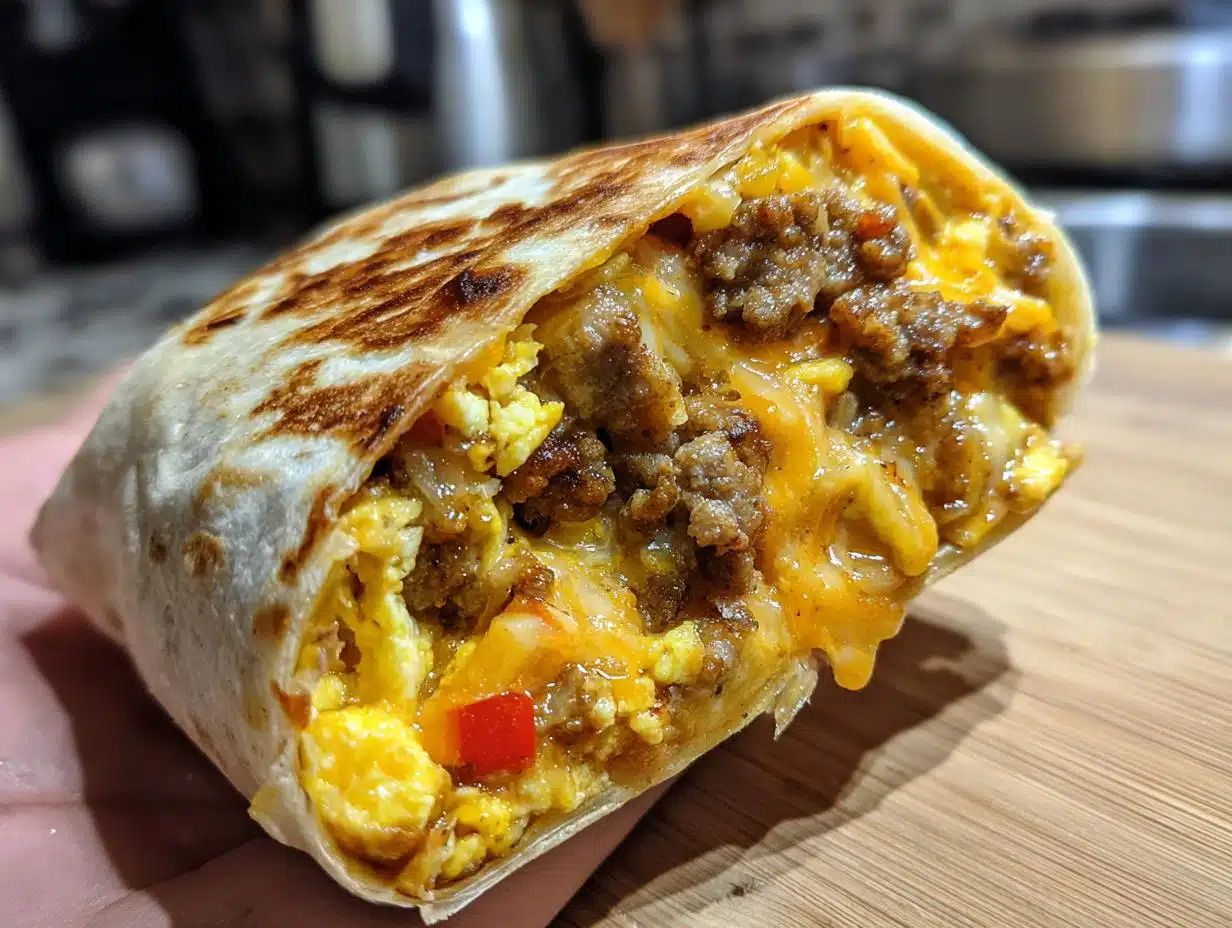 40-Minute Cheesy Sausage Breakfast Burritos to Crave Forever