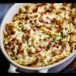 Chicken Bacon Ranch Baked Penne in casserole