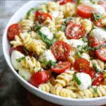 Creamy Caprese Pasta Salad in bowl