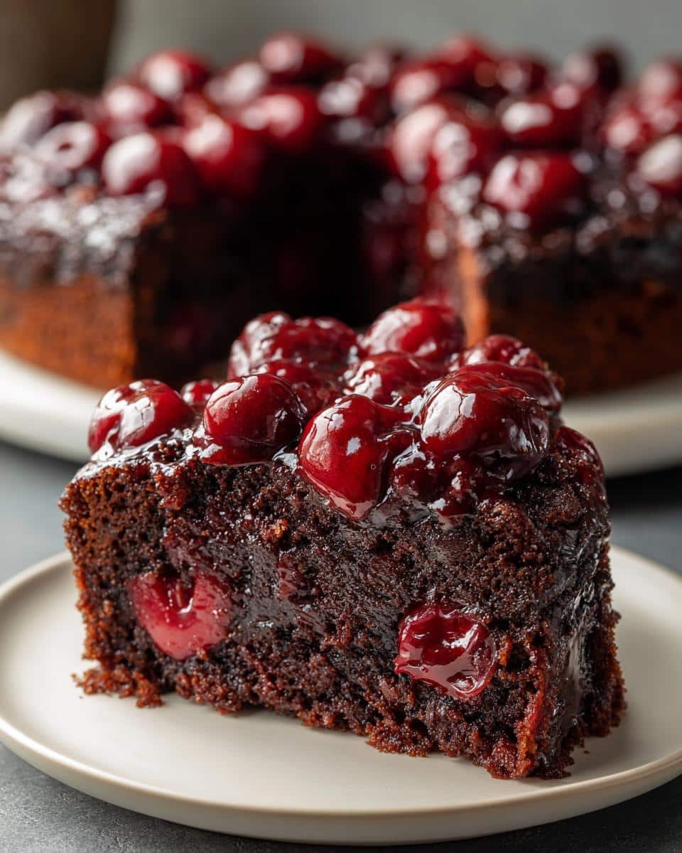 Decadent Chocolate Cherry Upside Down Cake for Fall - detail 1