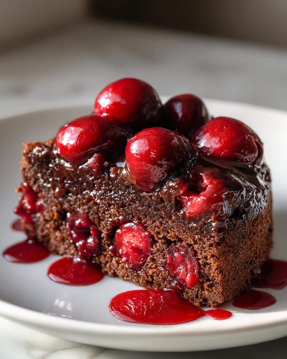 Decadent Chocolate Cherry Upside Down Cake for Fall - detail 2