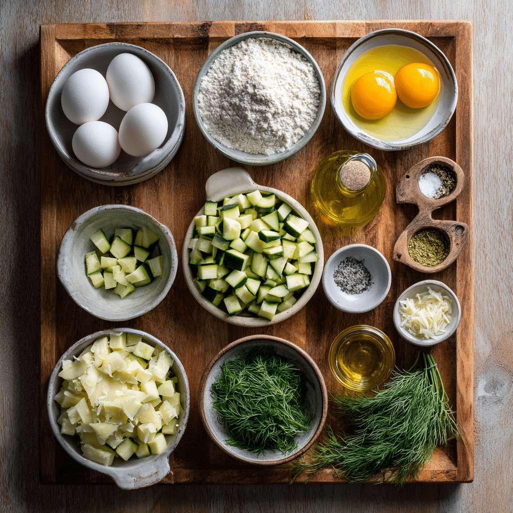 9 ingredients for zucchini dill casserole