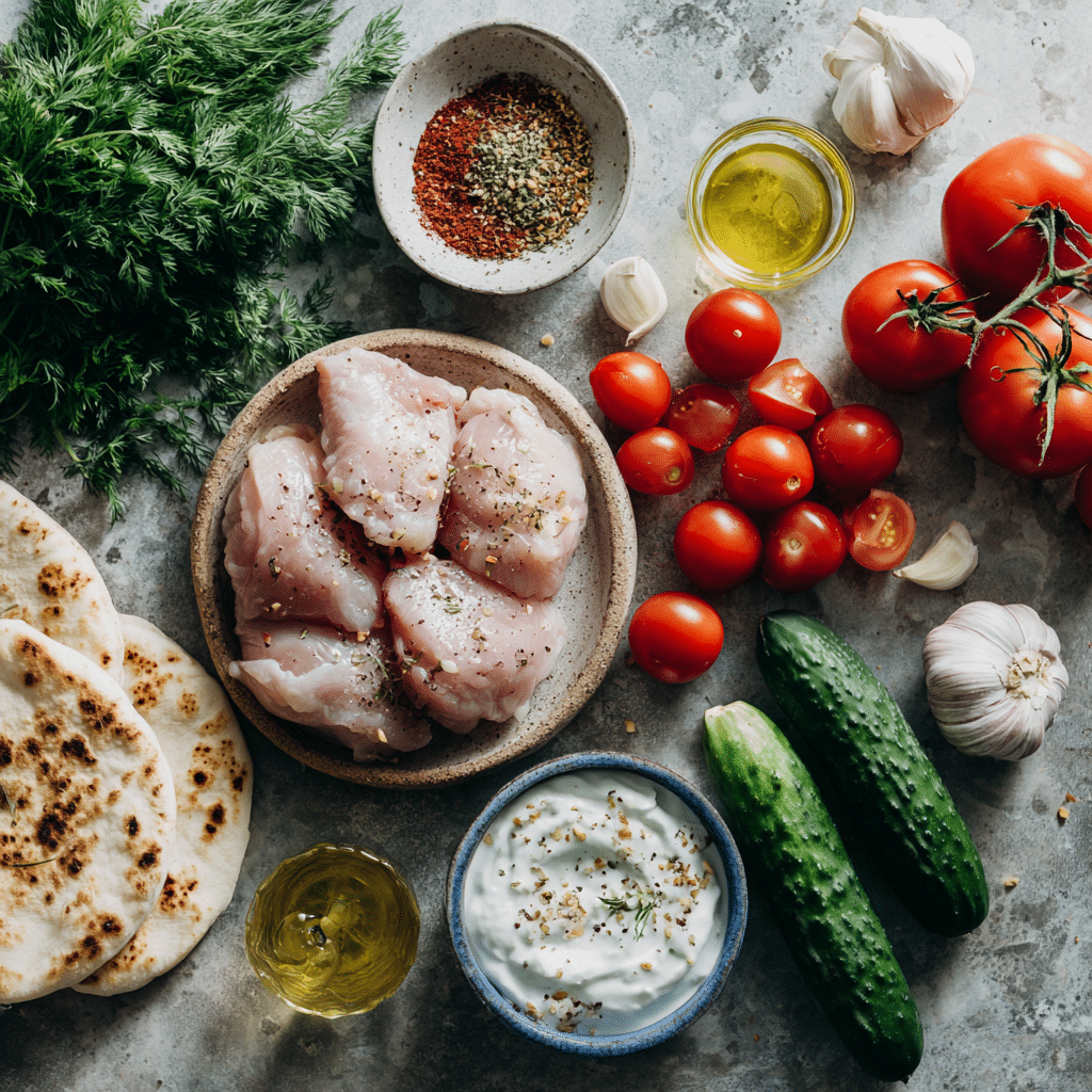 Mediterranean Chicken Gyros ingredients laid out