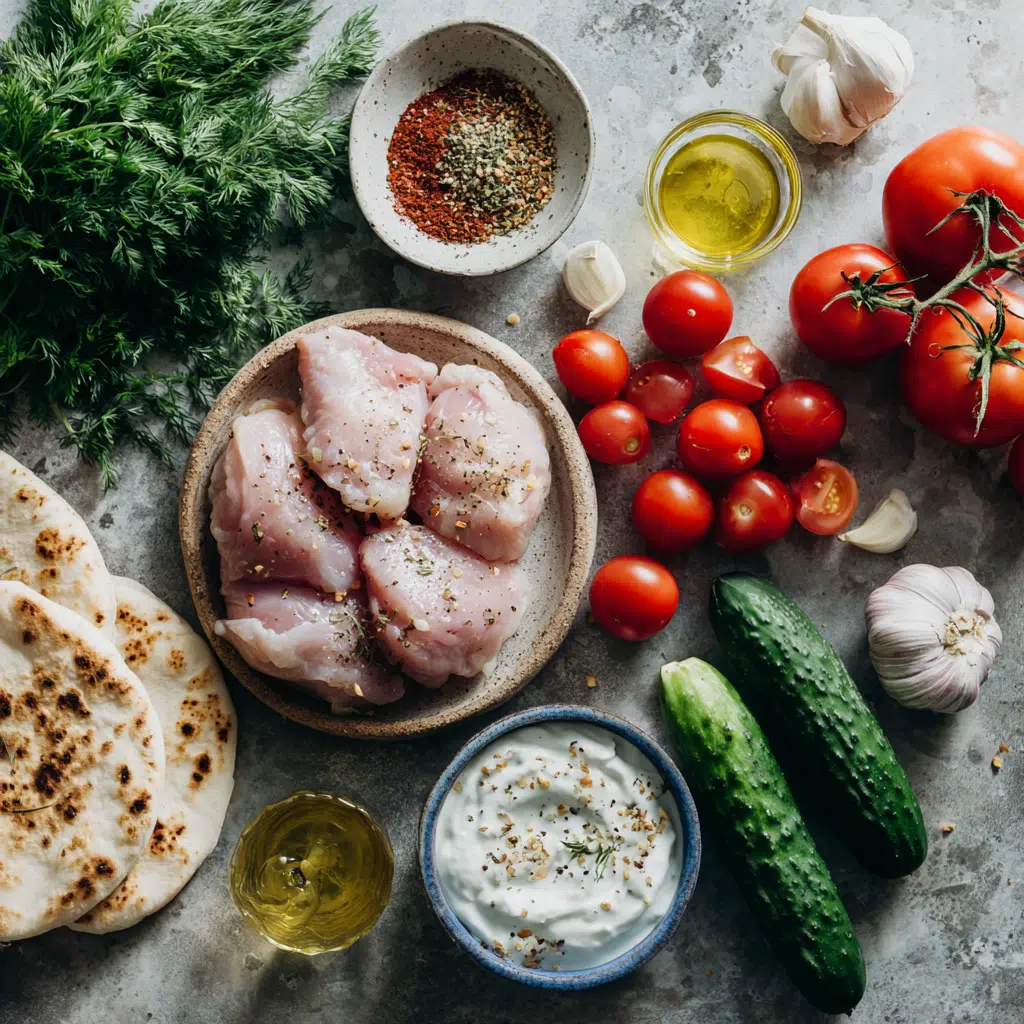 Mediterranean Chicken Gyros ingredients laid out