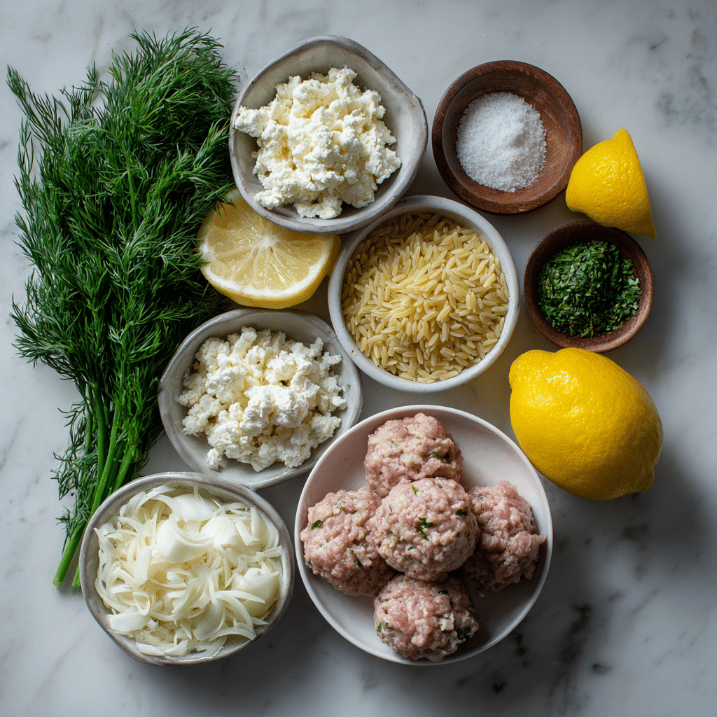 Greek Chicken Meatballs and Lemon Orzo Ingredients