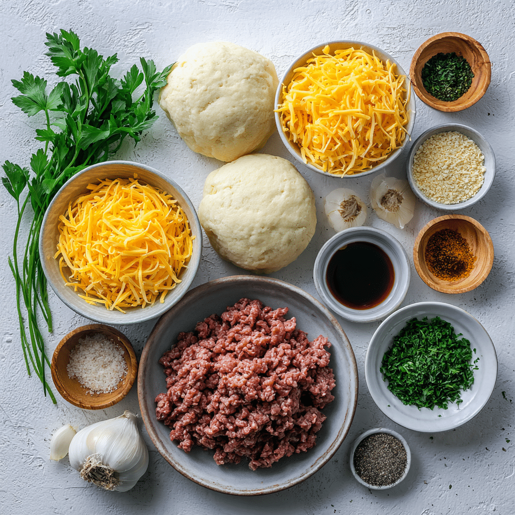 Ingredients for garlic parmesan cheeseburger bombs