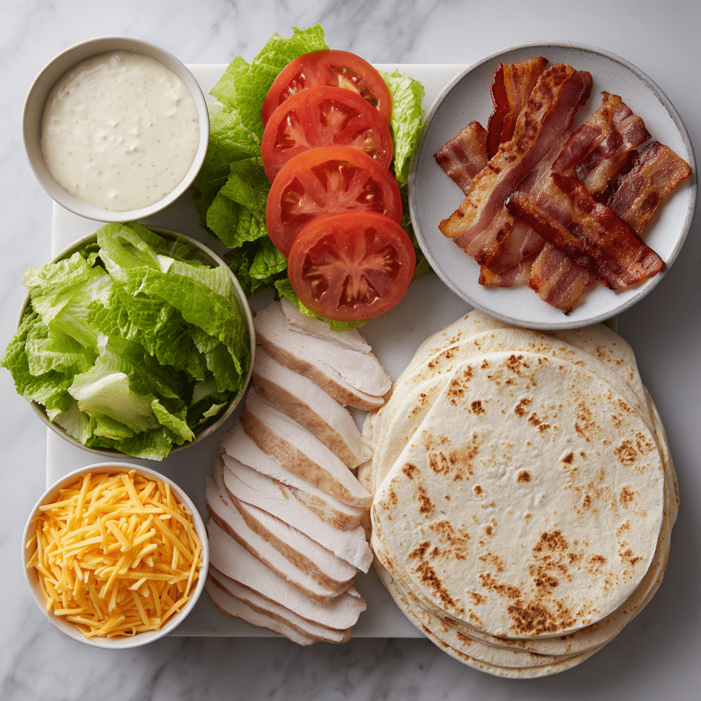 Turkey Ranch Wrap ingredients laid out