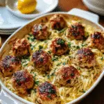 Greek Chicken Meatballs with Lemon Orzo