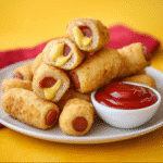 Hot Dog Nuggets on tray with dipping sauces