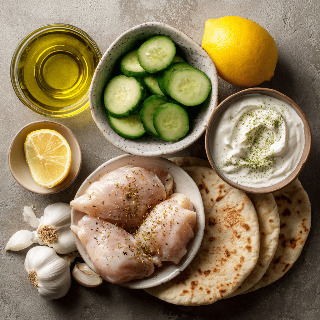 Chicken gyro ingredients on table