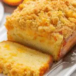 Peach cobbler pound cake on rustic table