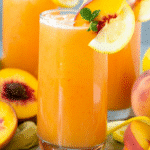 Peach lemonade with peaches, lemon, and mint