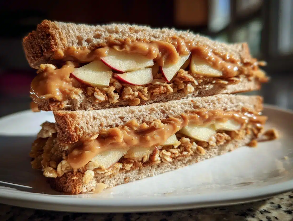 3 Perfect Peanut Butter Apple Sandwiches with Granola