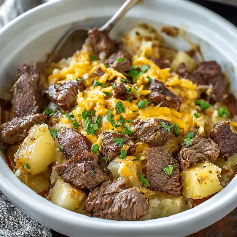 Slow Cooker Steak and Cheddar Potato Casserole: Easy Comfort in Every Bite