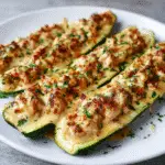 stuffed zucchini boats with creamy chicken