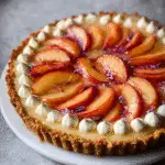 White Peach Mascarpone Tart on rustic table