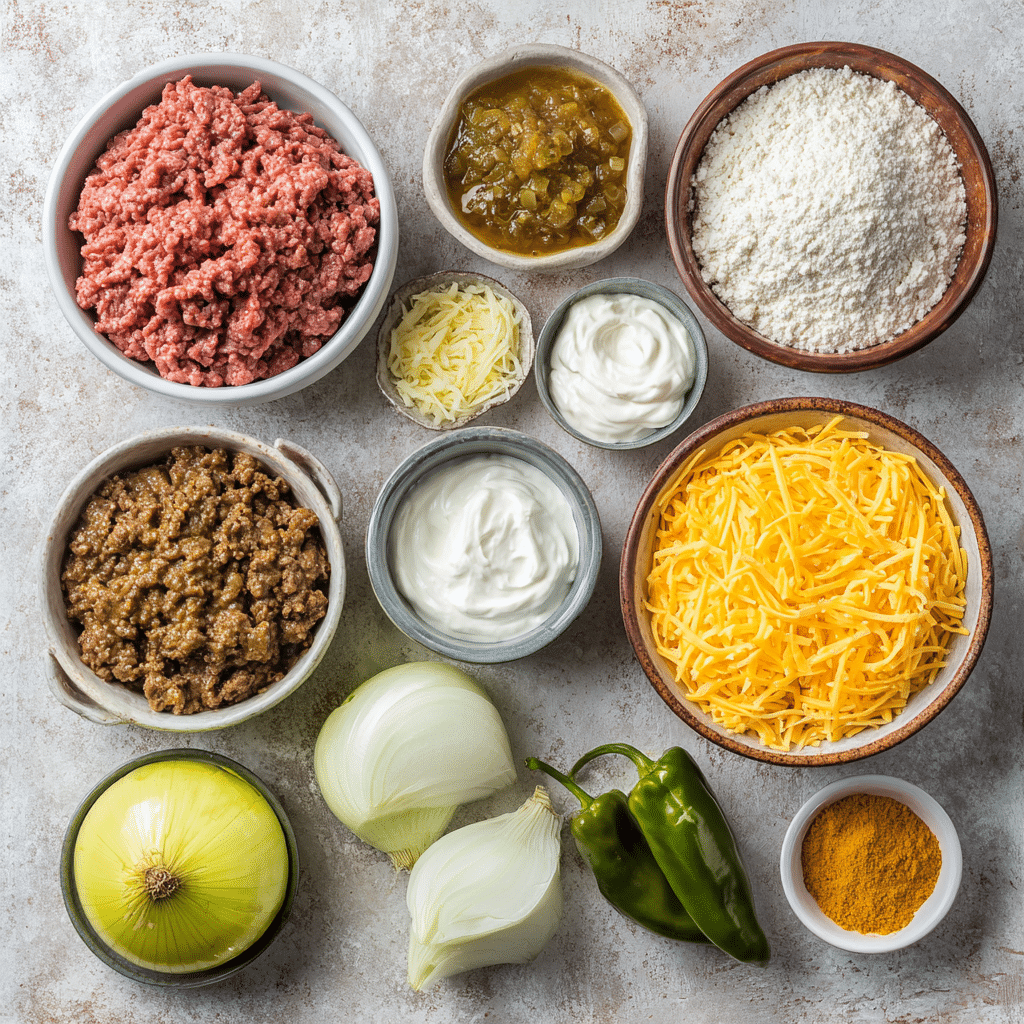 Ingredients laid out for Cattle Drive Casserole