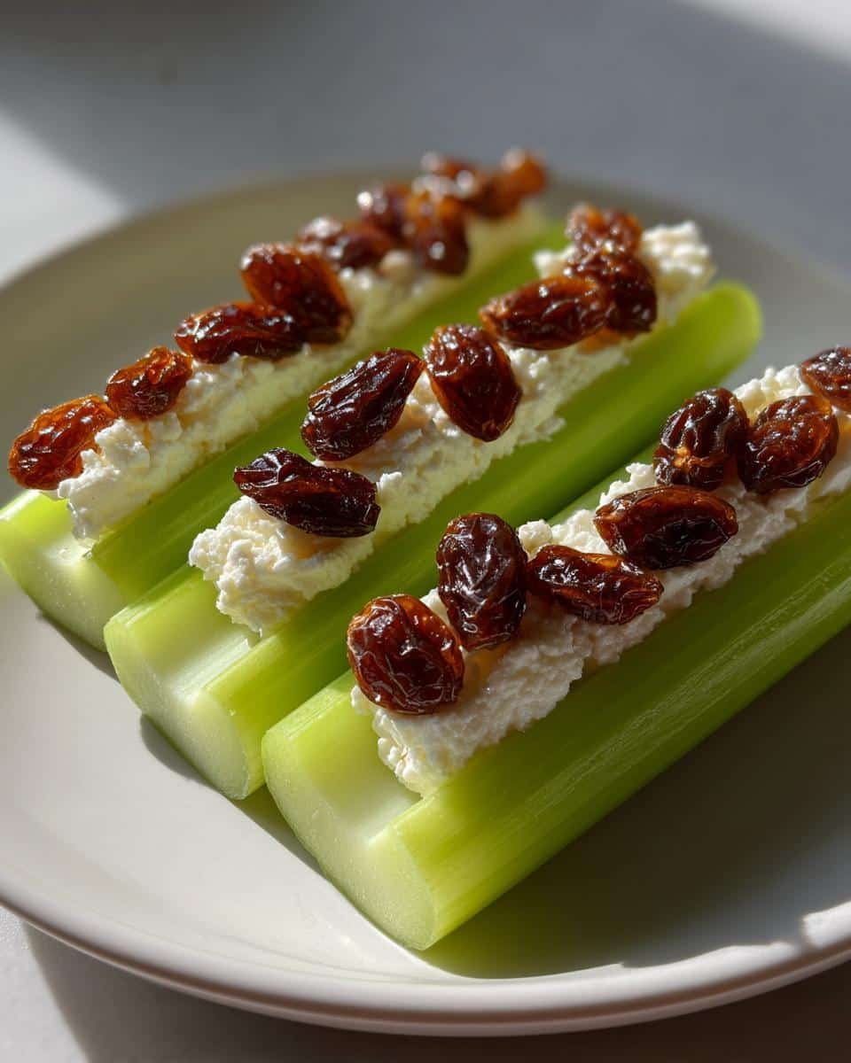 Ants on a Log (Celery with Cream Cheese and Raisins) - detail 1