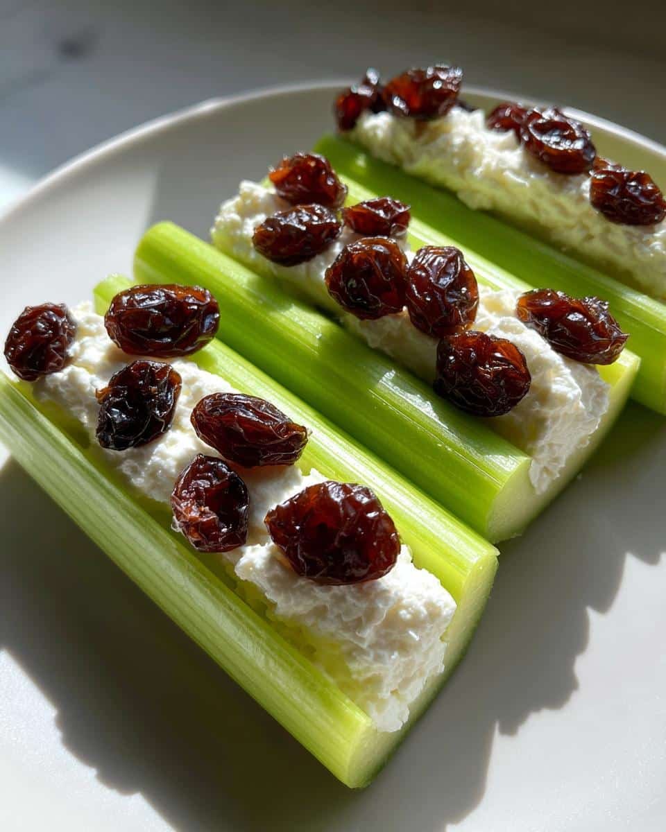 Ants on a Log (Celery with Cream Cheese and Raisins) - detail 2