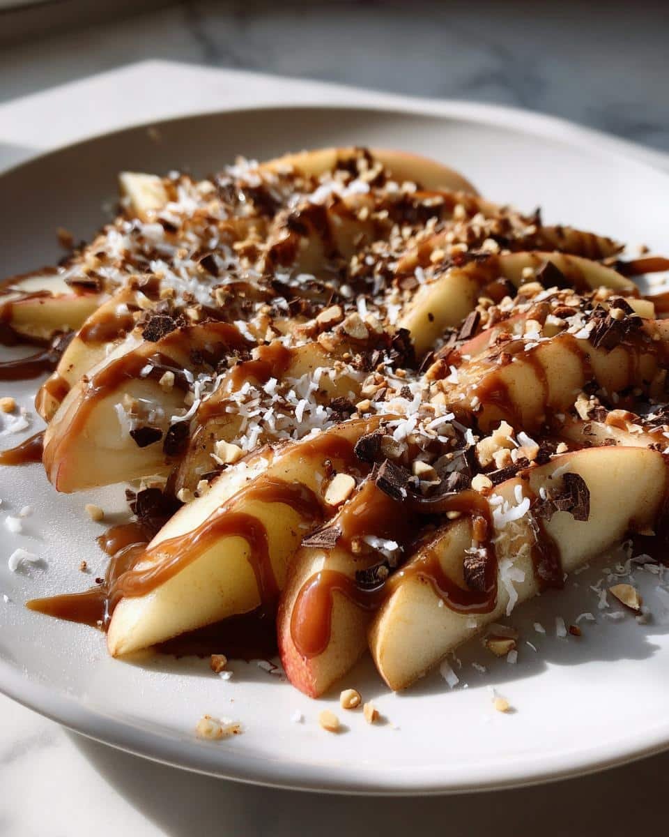 Apple Nachos (Sliced apples with caramel, chocolate, and nuts) - detail 1